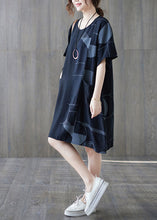 Load image into Gallery viewer, Loose Black O Neck Print Patchwork Cotton Mid Dress Summer
