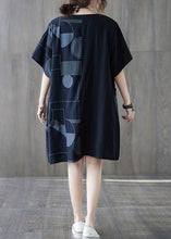 Load image into Gallery viewer, Loose Black O Neck Print Patchwork Cotton Mid Dress Summer