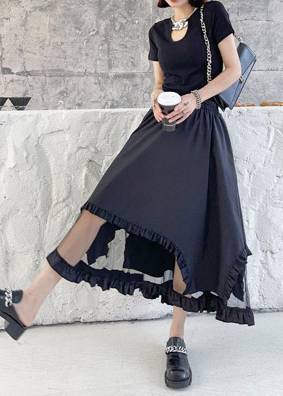 Loose Black Patchwork Tulle Cotton Skirt