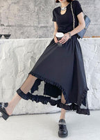 Loose Black Patchwork Tulle Cotton Skirt