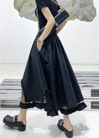 Loose Black Patchwork Tulle Cotton Skirt