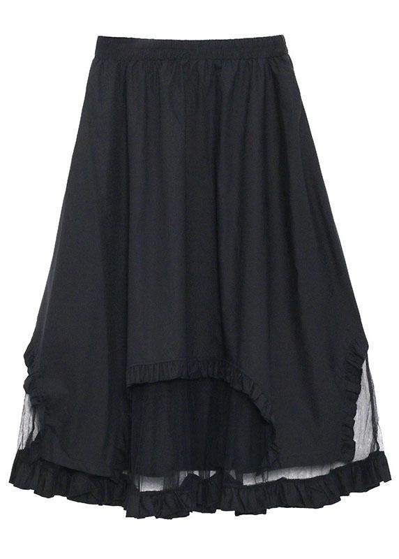 Loose Black Patchwork Tulle Cotton Skirt