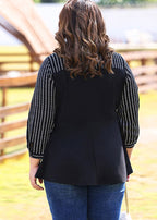 Loose Black Peter Pan Collar Patchwork Chiffon Shirts Fall