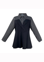 Loose Black Peter Pan Collar Patchwork Chiffon Shirts Fall