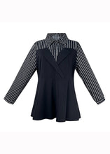 Load image into Gallery viewer, Loose Black Peter Pan Collar Patchwork Chiffon Shirts Fall