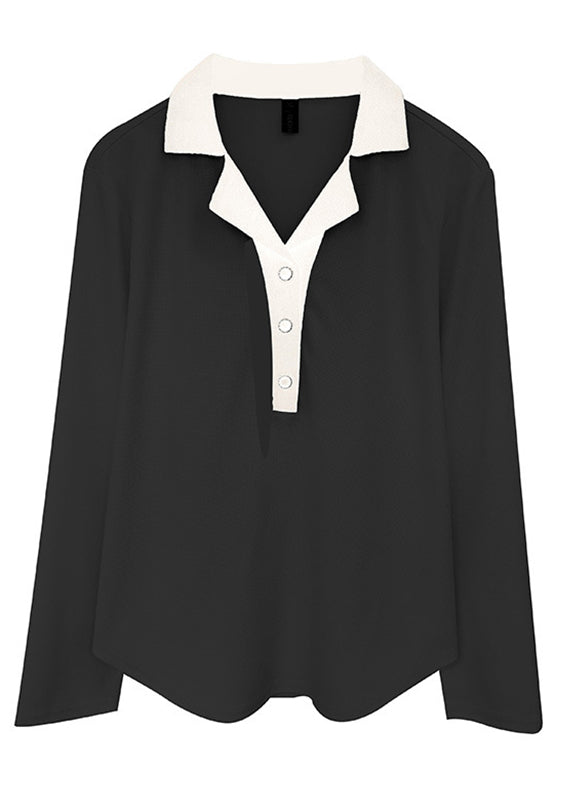 Loose Black Peter Pan CollarTops And Apricot Pants Cotton Two Pieces Set Fall