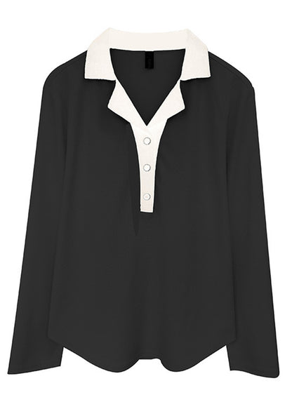 Loose Black Peter Pan CollarTops And Apricot Pants Cotton Two Pieces Set Fall