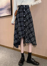 Load image into Gallery viewer, Loose Black Plaid Asymmetrical Design Button Cotton Skirts Summer