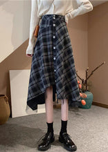 Load image into Gallery viewer, Loose Black Plaid Asymmetrical Design Button Cotton Skirts Summer