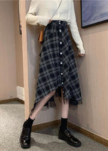 Load image into Gallery viewer, Loose Black Plaid Asymmetrical Design Button Cotton Skirts Summer