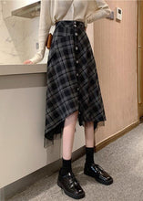 Load image into Gallery viewer, Loose Black Plaid Asymmetrical Design Button Cotton Skirts Summer