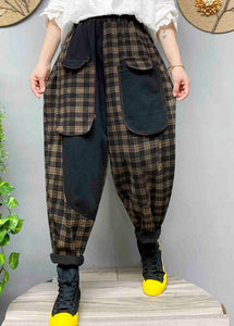 Loose Black Pockets Plaid denim Pants Spring