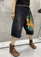 Load image into Gallery viewer, Loose Black Print High Waist Denim Ripped Shorts Summer
