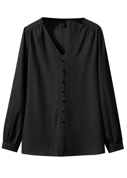 Loose Black V Neck Chiffon Tops And Coffee Crop Pants Two Pieces Set Fall