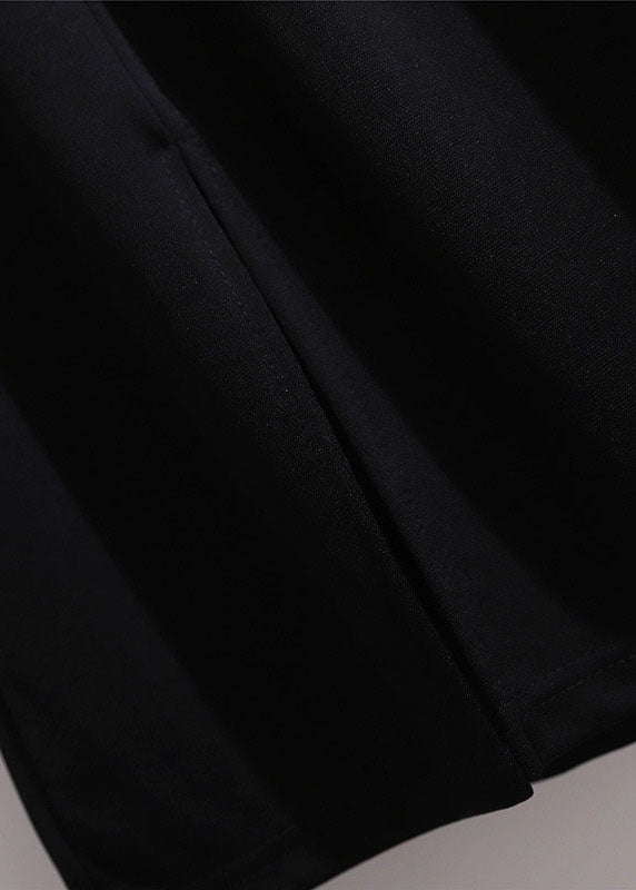 Loose Black Wrinkled Front Open Patchwork Cotton A Iine Skirts Fall