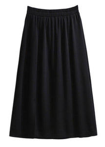 Loose Black Wrinkled Front Open Patchwork Cotton A Iine Skirts Fall