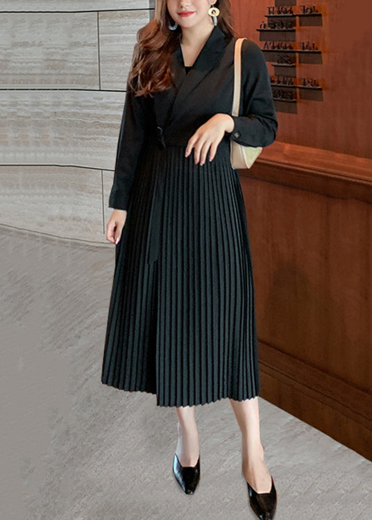 Loose Black Wrinkled Lace Up Patchwork Spandex Two Piece Set  Fall