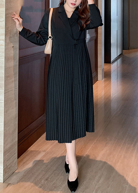 Loose Black Wrinkled Lace Up Patchwork Spandex Two Piece Set  Fall