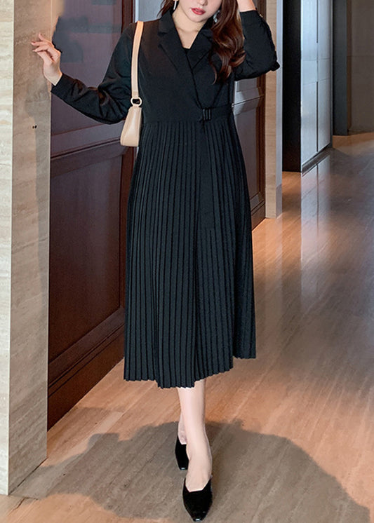 Loose Black Wrinkled Lace Up Patchwork Spandex Two Piece Set  Fall