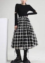 Load image into Gallery viewer, Loose Black Zip Up Plaid Tulle Skirts Spring