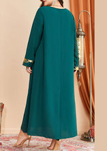 Load image into Gallery viewer, Loose Blackish Green O Neck Print Patchwork Cotton Long Dresses Fall