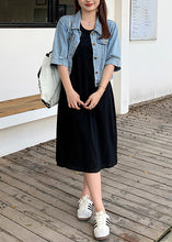 Load image into Gallery viewer, Loose Blue Button Denim Coat And Black Dress Two Piece Suit Fall