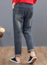 Load image into Gallery viewer, Loose Blue Embroideried Patchwork Elastic Waist Denim Pants Spring