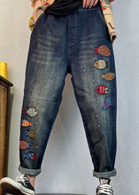 Load image into Gallery viewer, Loose Blue Embroideried denim Spring harem pants