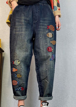 Load image into Gallery viewer, Loose Blue Embroideried denim Spring harem pants