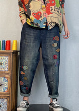 Load image into Gallery viewer, Loose Blue Embroideried denim Spring harem pants