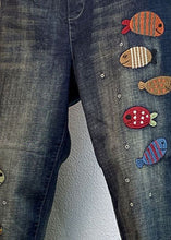 Load image into Gallery viewer, Loose Blue Embroideried denim Spring harem pants