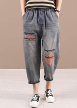 Load image into Gallery viewer, Loose Blue Grey Patchwork Embroideried Pants denim