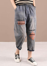 Load image into Gallery viewer, Loose Blue Grey Patchwork Embroideried Pants denim