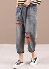 Load image into Gallery viewer, Loose Blue Grey Patchwork Embroideried Pants denim