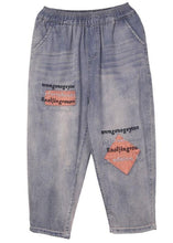 Load image into Gallery viewer, Loose Blue Grey Patchwork Embroideried Pants denim