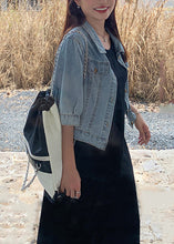 Load image into Gallery viewer, Loose Blue Peter Pan Collar Button Patchwork Denim Coats Half Sleeve