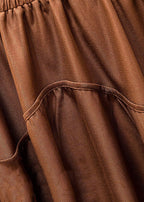 Loose Coffee Wrinkled Elastic Waist Patchwork Tulle Skirts Summer