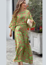 Load image into Gallery viewer, Loose Green O-Neck Print Patchwork Cotton Two Pieces Set Fall