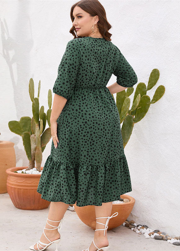 Loose Green Ruffled Print Patchwork Cotton Dresses Summer