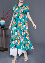 Load image into Gallery viewer, Loose Green V Neck Print Cotton Maxi Dress Summer