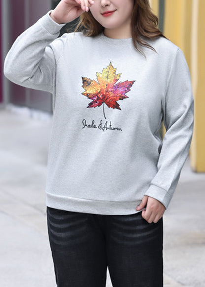 Loose Grey Print Cozy Sweatshirt Fall