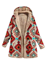 Load image into Gallery viewer, Loose Khaki Hooded Print Pockets Patchwork Warm Fleece Coat Fall