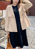 Loose Khaki Notched Button Patchwork Cotton Coats Fall