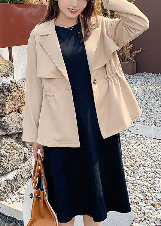 Loose Khaki Notched Button Patchwork Cotton Coats Fall