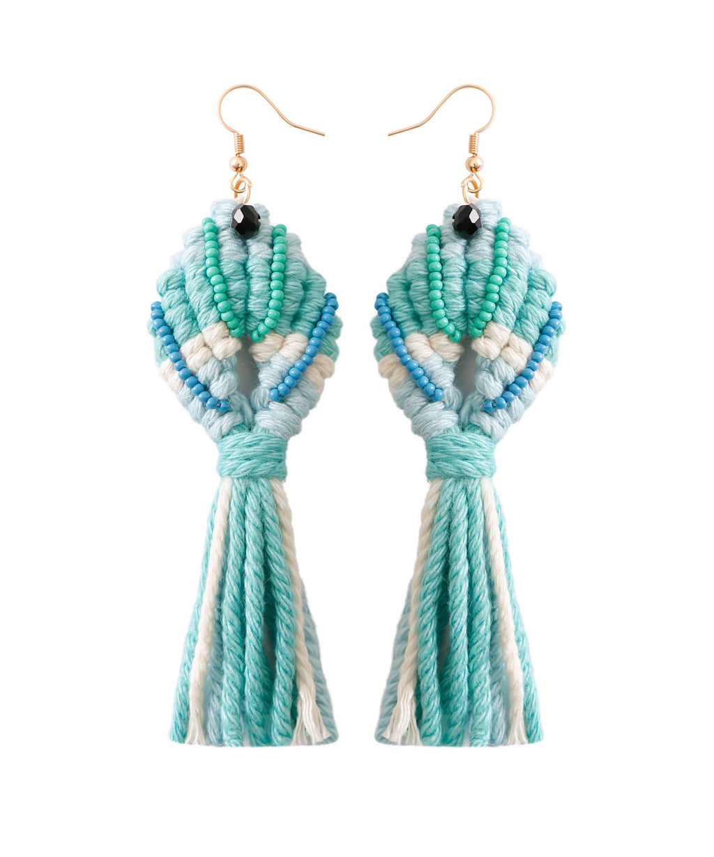Loose Light Green Cotton Thread Rice Ball Tassel Carp Drop Earrings