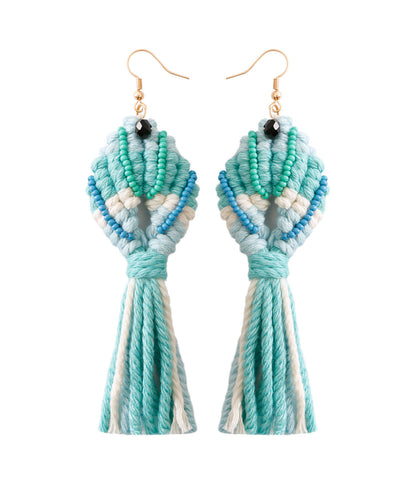 Loose Light Green Cotton Thread Rice Ball Tassel Carp Drop Earrings