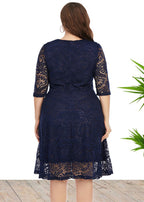 Loose Navy Blue Holiday Lace Mid Dress Summer