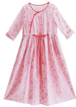 Load image into Gallery viewer, Loose O Neck Drawstring Summer Tunic Work Pink Print Art Dresses