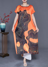 Load image into Gallery viewer, Loose Orange V Neck Print Draping Silk Party Dress Summer