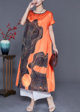 Load image into Gallery viewer, Loose Orange V Neck Print Draping Silk Party Dress Summer